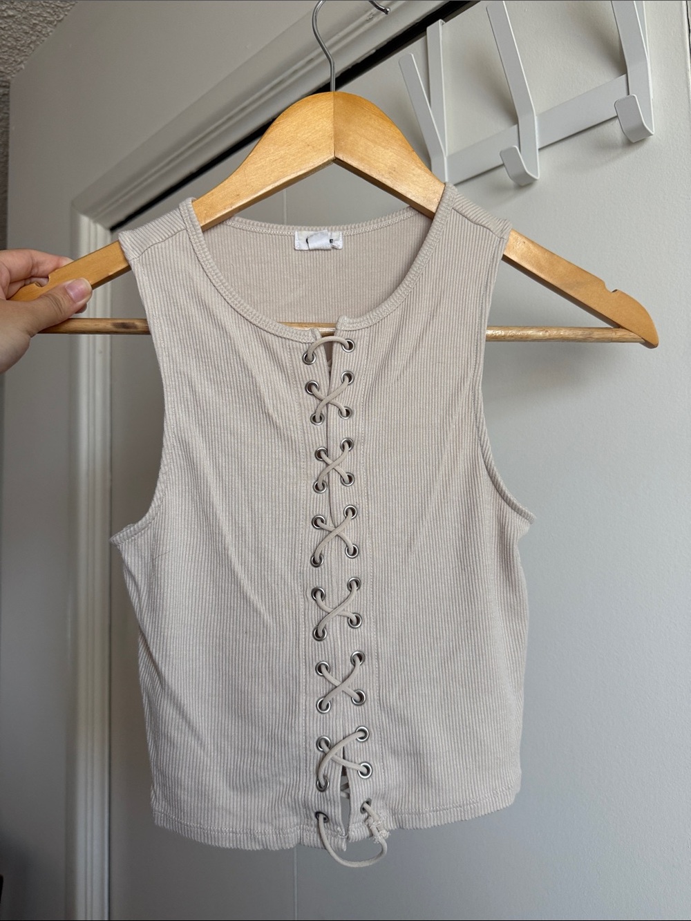 Garage Lace-Up Ribbed Tank Top - Cream